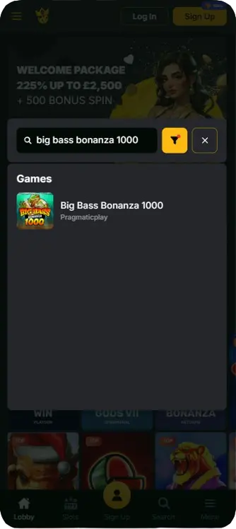 Big Bass Bonanza 1000 open in mobile Chrome with reels and bet controls visible